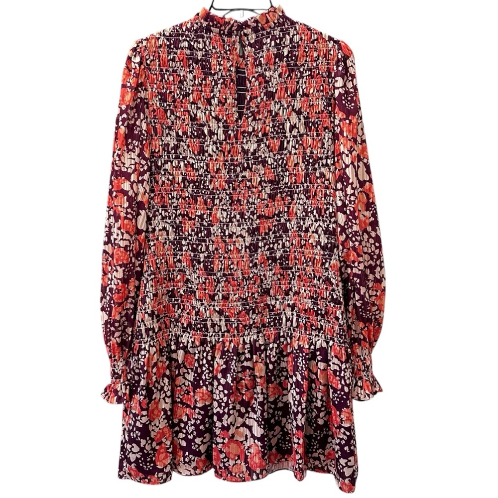 Ramy Brook Lucia Dress Cabernet Combo Abstract Spot Smocked Mini Women’s Large - Picture 5 of 7